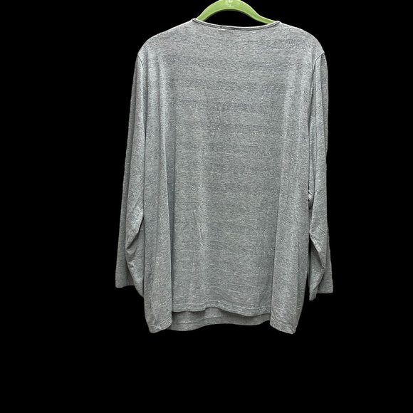Talbots Woman's Gray Metallic Striped Top Long Sleeve Size 3XP Rayon Blend - Picture 2 of 9